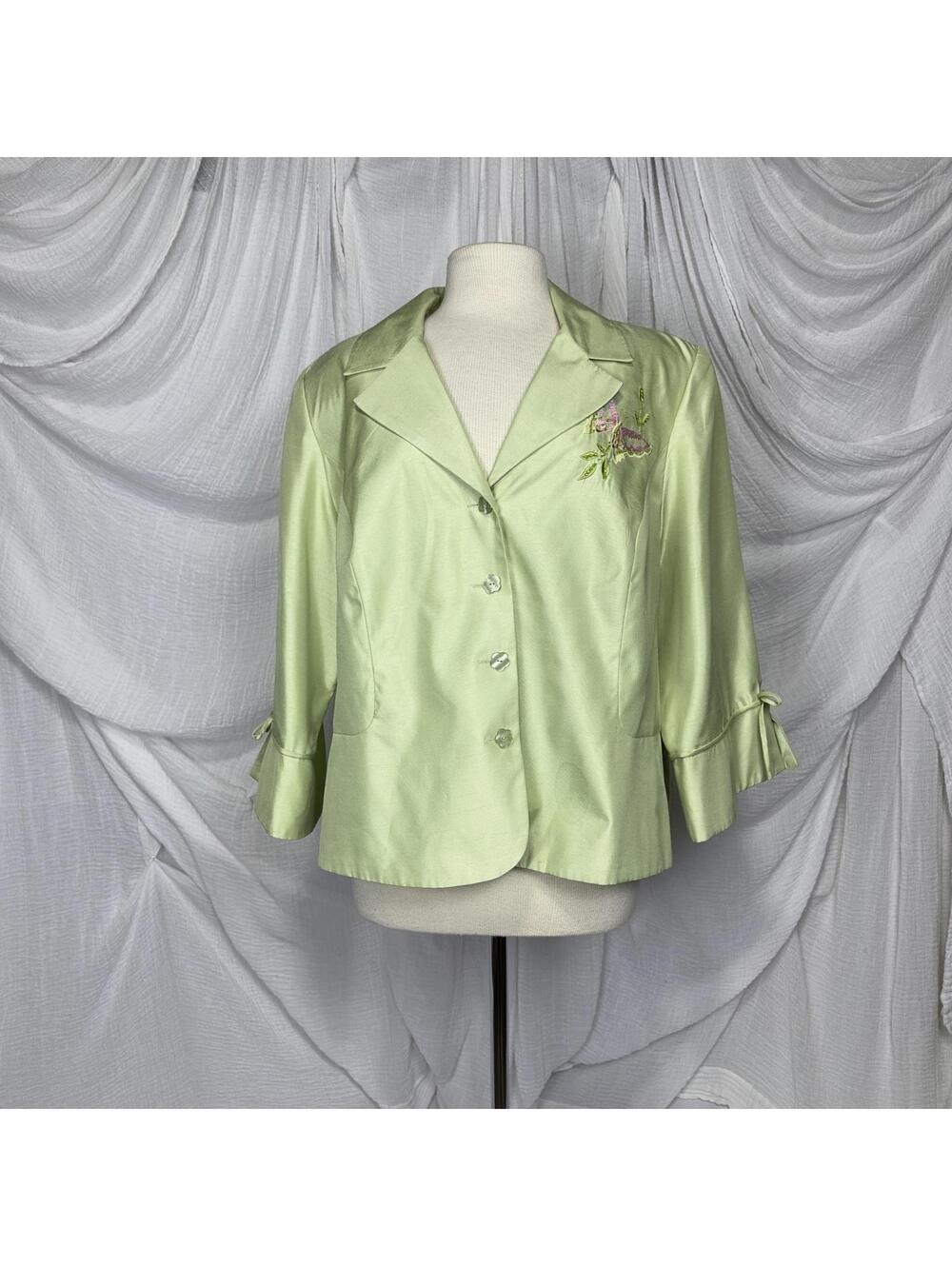 Vintage Preppy Boho Fairy Studio I Light Green Satin Blazer Jacket 20W